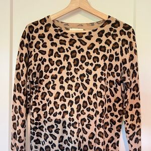Cynthia Rowley 100% 2‎ PLY Cashmere Cat Print Leopard Cheetah Spots Long Sleeve